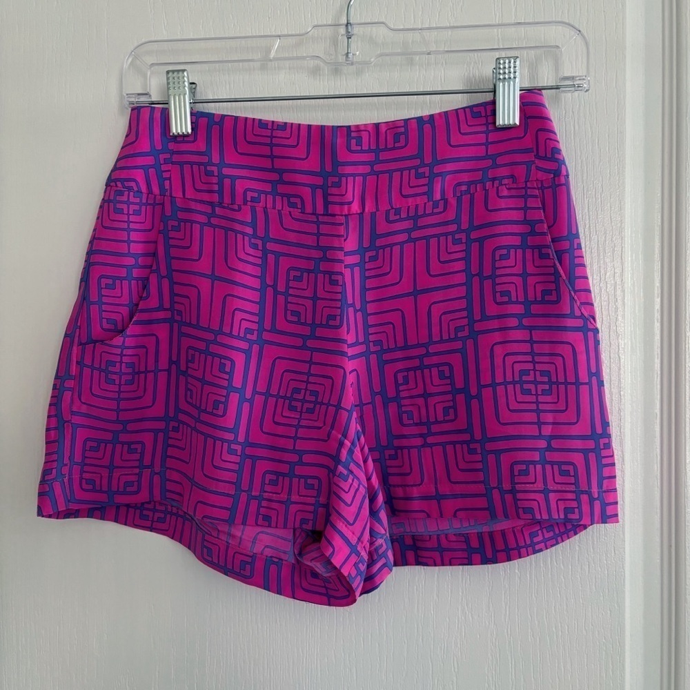 Alice & Trixie High Waist Pink Geometric Print Silk Shorts XS Resortwear